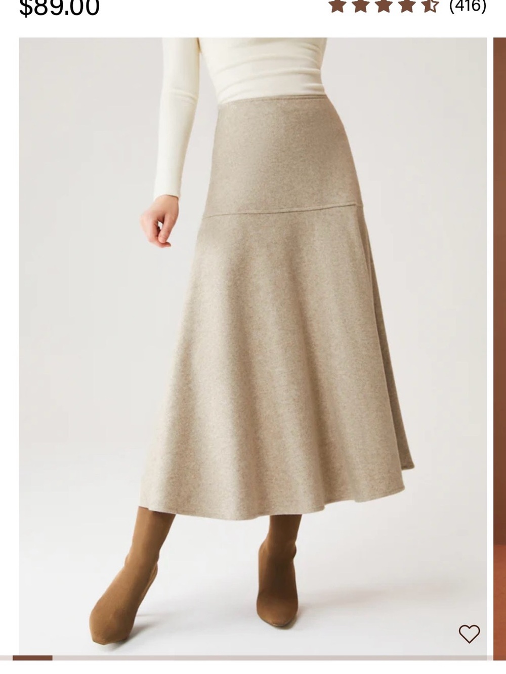 OGL Beige Midi A-Line Skirt
